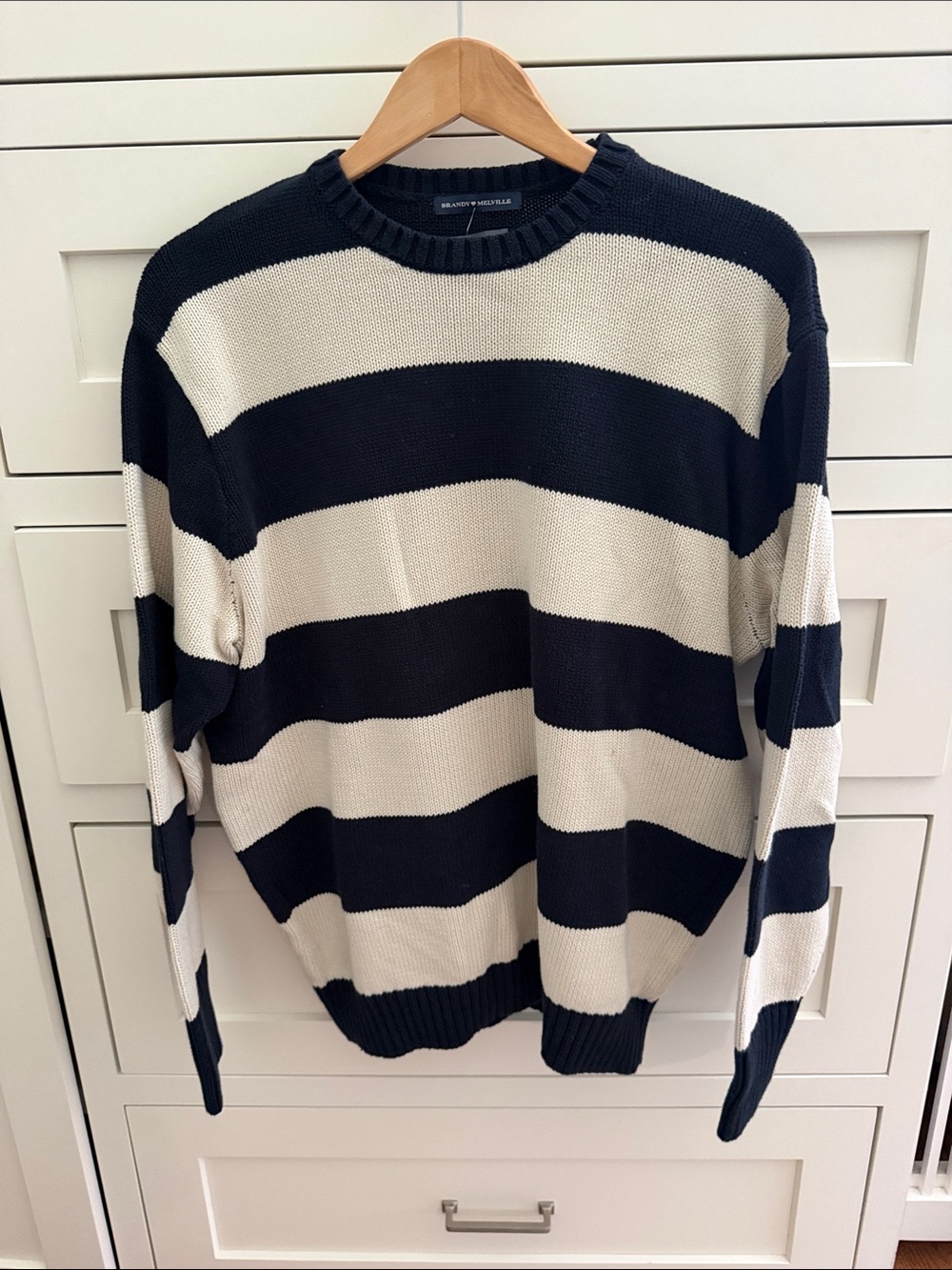 Brandy Melville Black & Cream Bold Striped Crewneck Sweater